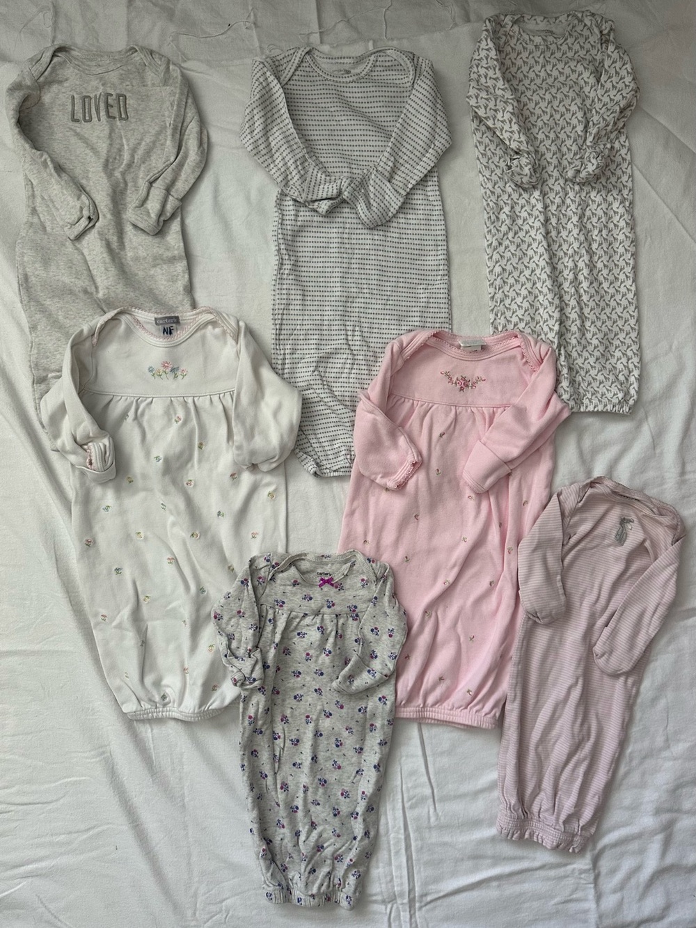 Carter's Baby Girls Sleep Gowns - Pink, White, Gray Mix